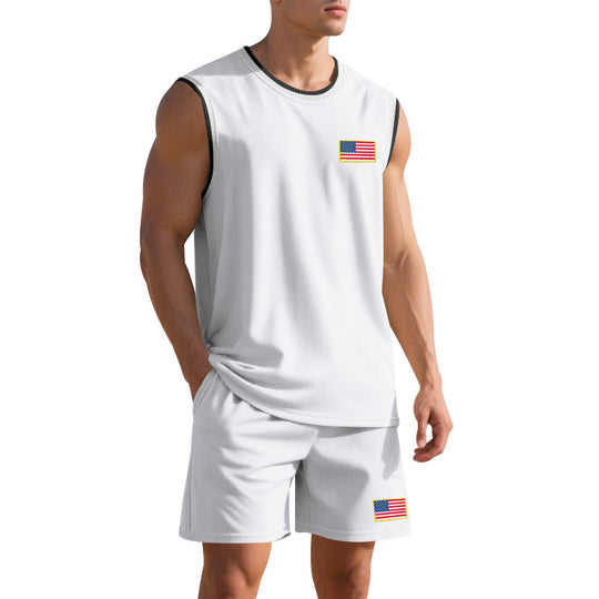 Herren Sportliches Trainingsset mit atmungsaktivem Mesh-Gewebe und modernen Flaggen-Details R&B