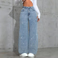 Damen Elegante High-Waist Jeans im weiten Schnitt mit glitzerndem Detail R&B