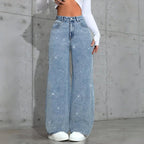 Damen Elegante High-Waist Jeans im weiten Schnitt mit glitzerndem Detail R&B