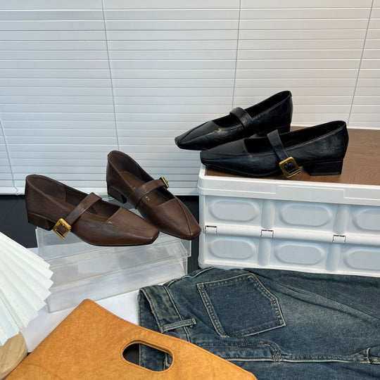 Damen elegante Ballerinas mit modischem Riemen und geschmackvoller Schnalle R&B