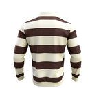 Herren nan gestreiftes Rugby-Polo Langarmshirt mit breiten Querstreifen, klassischem Polokragen und gerippten Abschlüssen R&B