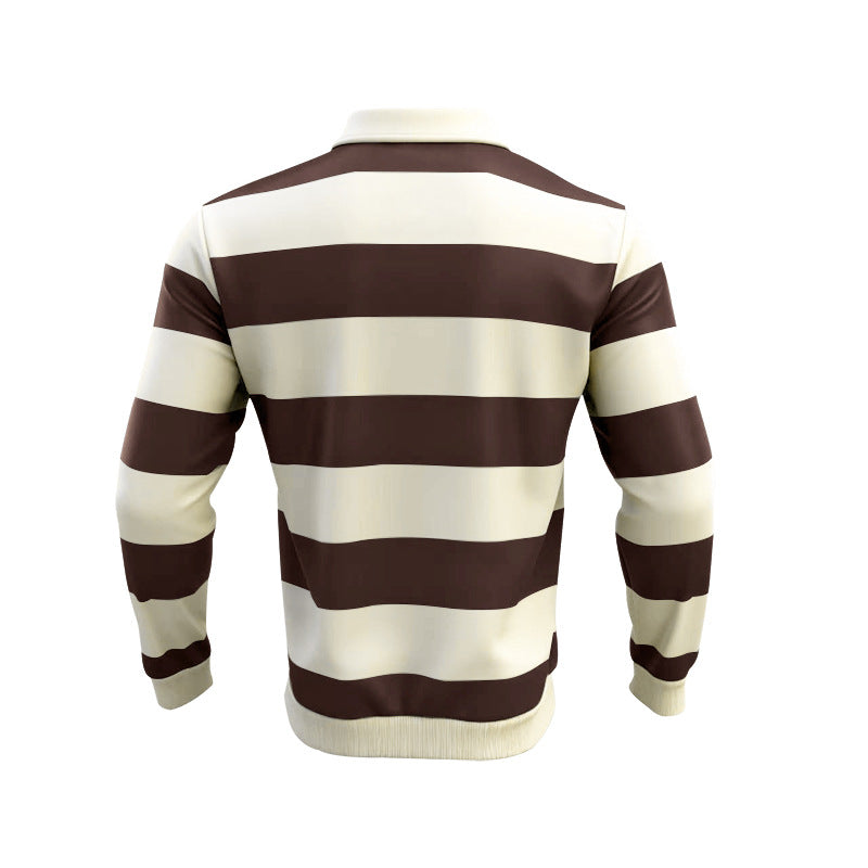 Herren nan gestreiftes Rugby-Polo Langarmshirt mit breiten Querstreifen, klassischem Polokragen und gerippten Abschlüssen R&B