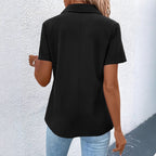 Damen Kurzarm-Bluse mit modischem Reißverschluss und dekorativen Taschen