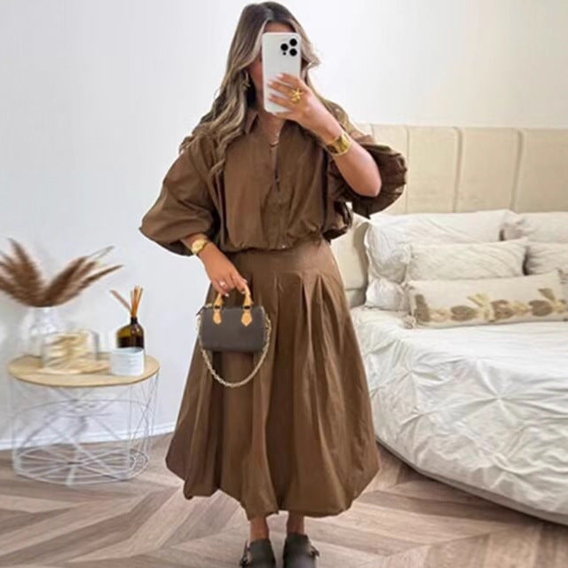 Damen nan plissierter Maxirock mit hoher Taille, kastigen Falten und fließender Silhouette R&B