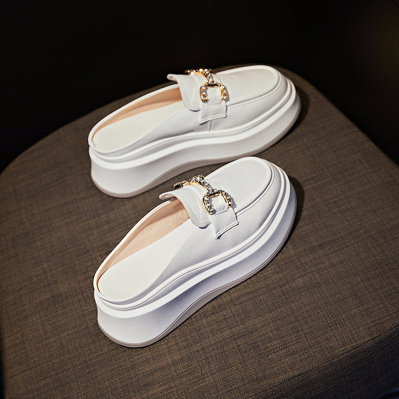 Damen elegante Plateau Clogs mit modischer Schnallen-Applikation