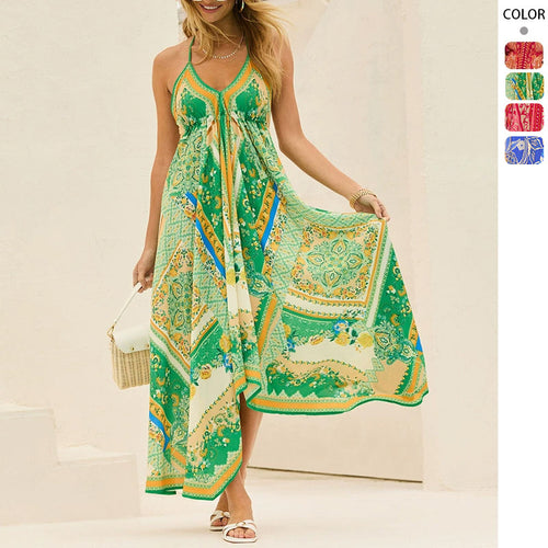 Damen Luftiges Maxikleid mit verspieltem Halterneck-Design und floralen Akzenten R&B