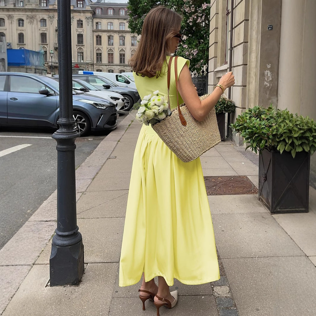 Damen Langes figurumspielendes Sommerkleid mit Längsnaht und elegantem Bund R&B