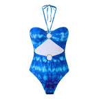 Damen Einteiler Badeanzug mit modernem Cut-Out und schickem Wickelrock R&B