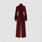 Damen eleganter Samt-Jumpsuit mit schickem Kragen und weitem Bein R&B