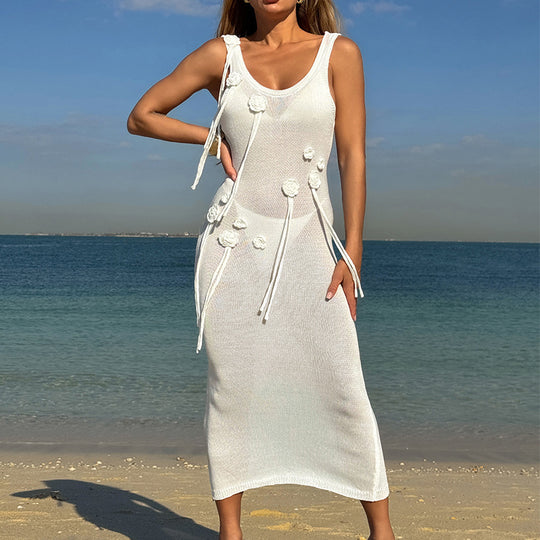 Damen trendiges Strickkleid mit floralem Dekor und raffiniertem Schnitt R&B