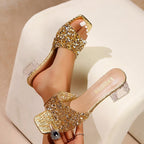 Damen Glamouröse Glitzersandalen mit transparentem Blockabsatz R&B