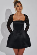 Damen Glamouröses Minikleid mit transparenten Paillettenärmeln und schwingendem Rock