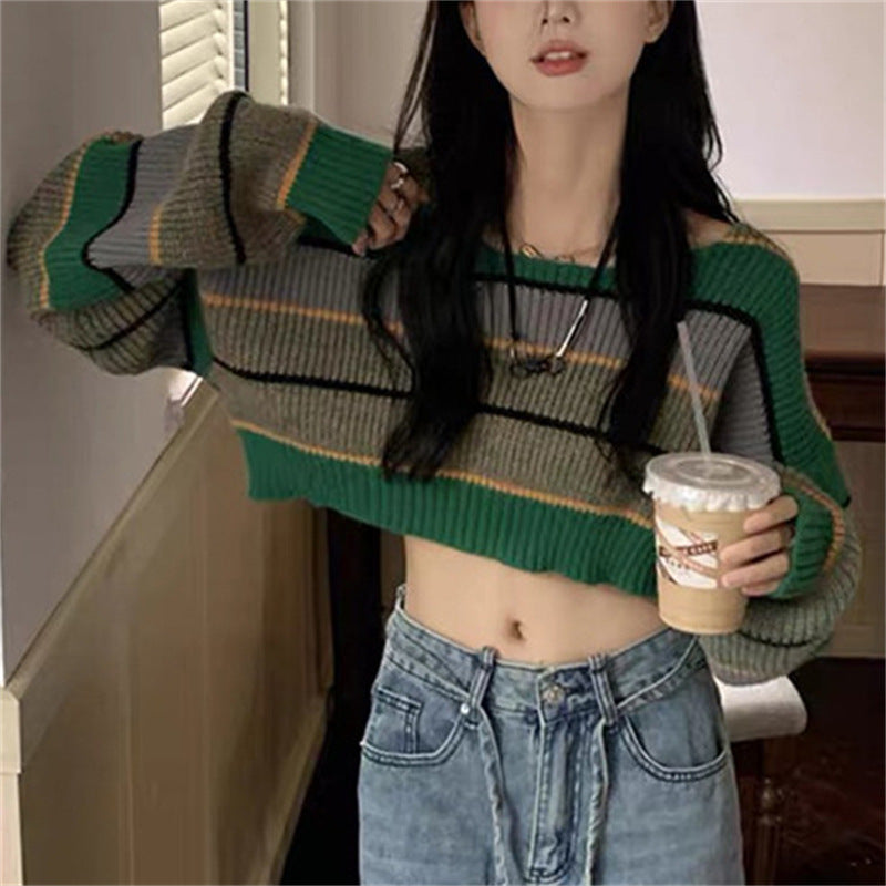 Damen Trendiger cropped Pullover im Blockstreifen-Look R&B