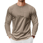 Herren Langarm-Henley-Shirt mit praktischer Brusttasche R&B
