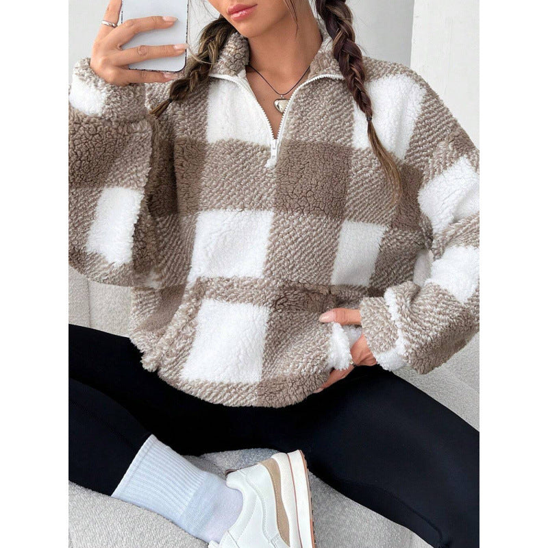 Damen kuscheliger Fleece-Pullover mit hohem Kragen R&B
