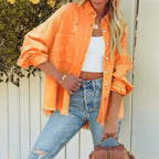 Damen nan oversized Jeansjacke mit Fransen, distressed Details und Druckknöpfen R&B
