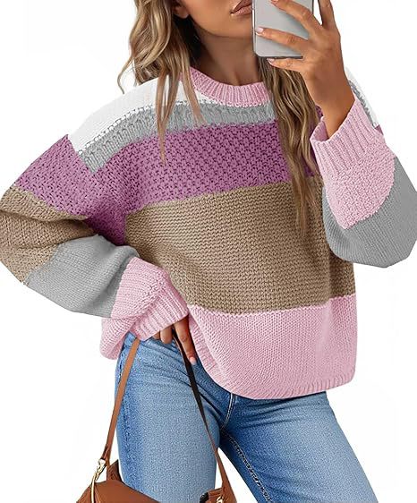 Damen Grobstrickpullover mit Farbblockdesign und oversized Schnitt R&B