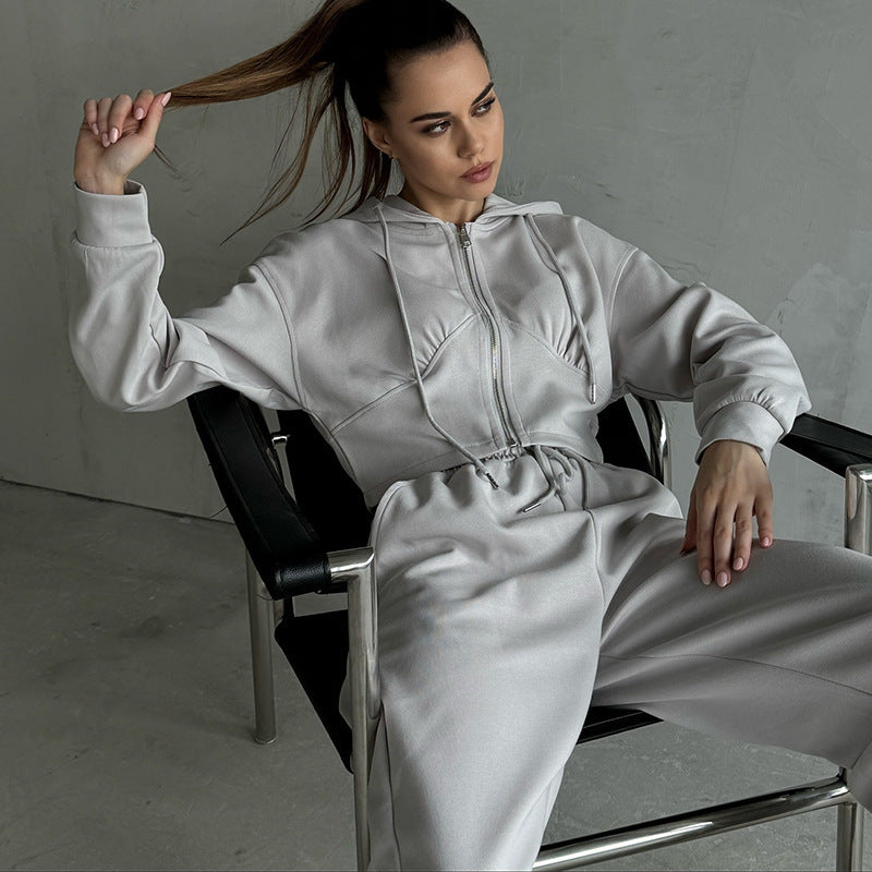 Damen lässiges Freizeit-Set mit hochgeschlossenem Oberteil und weiten Hosen R&B