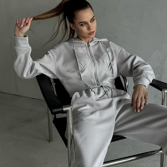Damen lässiges Freizeit-Set mit hochgeschlossenem Oberteil und weiten Hosen R&B
