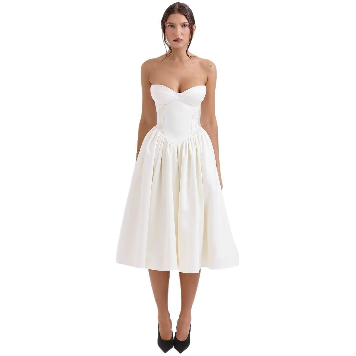 Damen Couture-Kleid im schulterfreien Trägerdesign mit voluminösem Rock EB