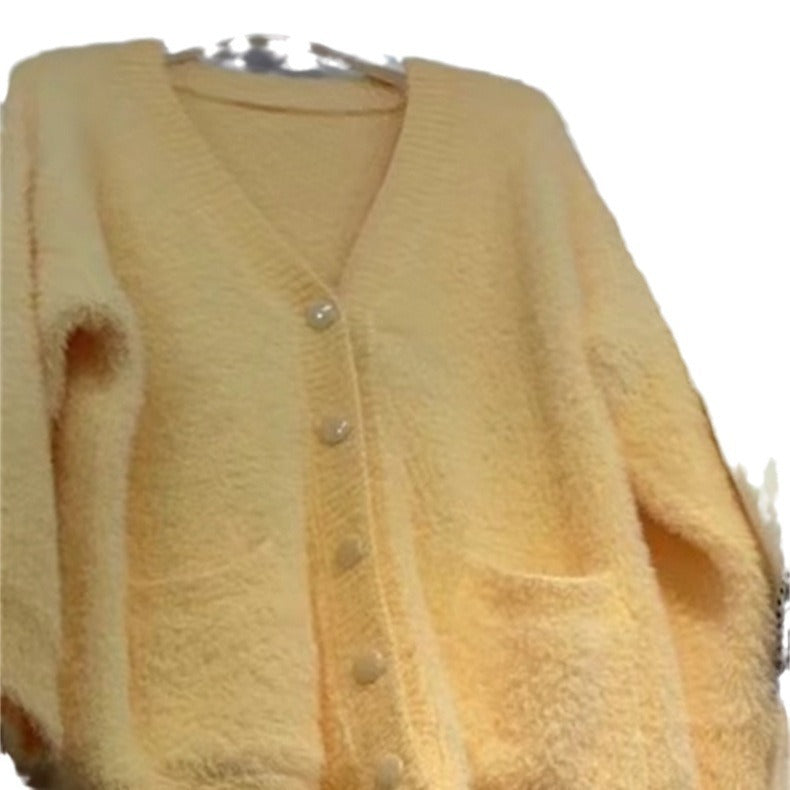 Damen Oversized Strickjacke mit weichem Fleece und besonderen Knopfdetails R&B