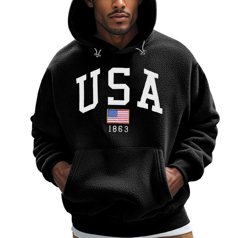 Herren Kuscheliger Fleece Hoodie mit USA-Print R&B