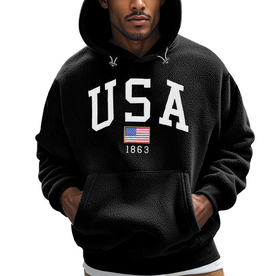 Herren Kuscheliger Fleece Hoodie mit USA-Print R&B