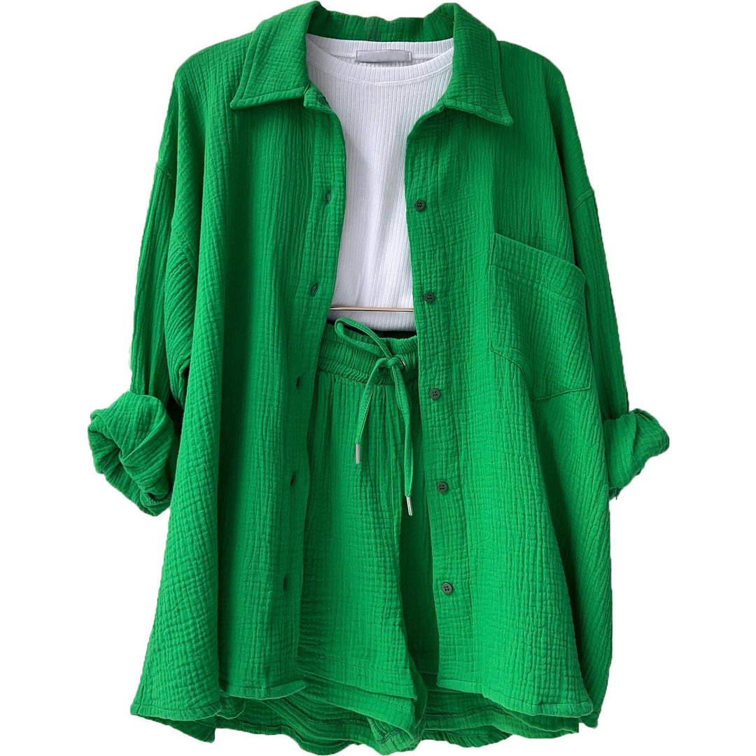 Damen lässiges Oversize-Hemd mit kurzem Schnitt und praktischen Taschen R&B
