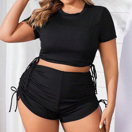 Damen Sportliches Crop-Top und Shorts Set R&B