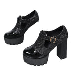 Damen Chunky Glamour-Pumps mit glitzerndem Obermaterial und stabiler Plattform R&B
