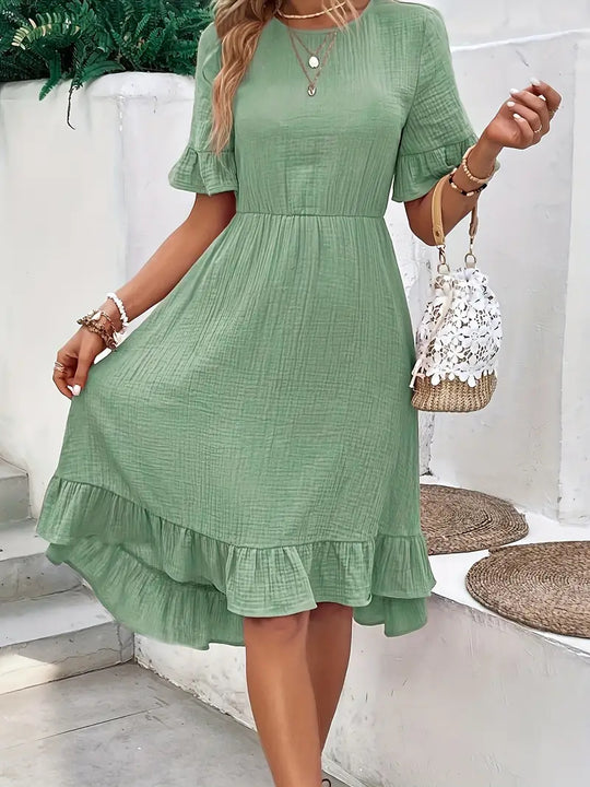 Damen Midi Kleid mit Volants und leichtem Gummizug R&B
