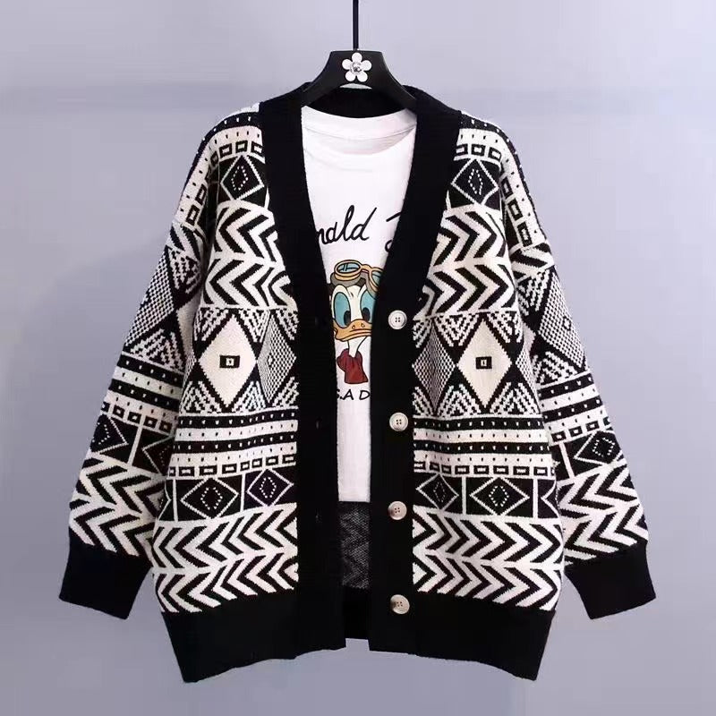 Damen Übergroße Strickjacke mit geometrischem Muster R&B