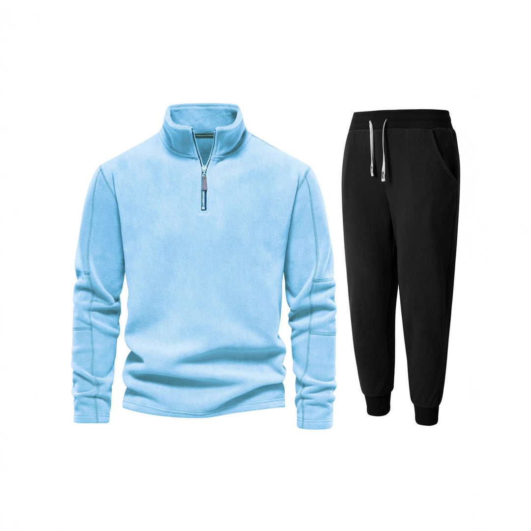 Herren Fleece-Oberteil mit kurzer Reißverschluss und bequemen Jogginghosen R&B