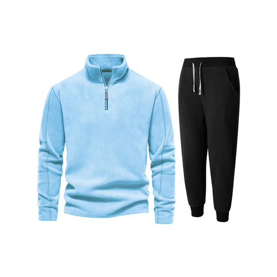 Herren Fleece-Oberteil mit kurzer Reißverschluss und bequemen Jogginghosen R&B
