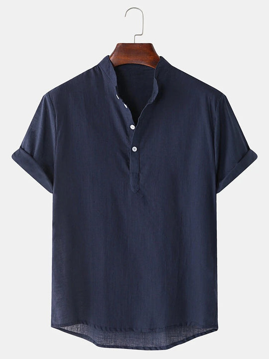 Herren Kurzarmhemd mit innovativem Henley-Ausschnitt und fließendem Material R&B