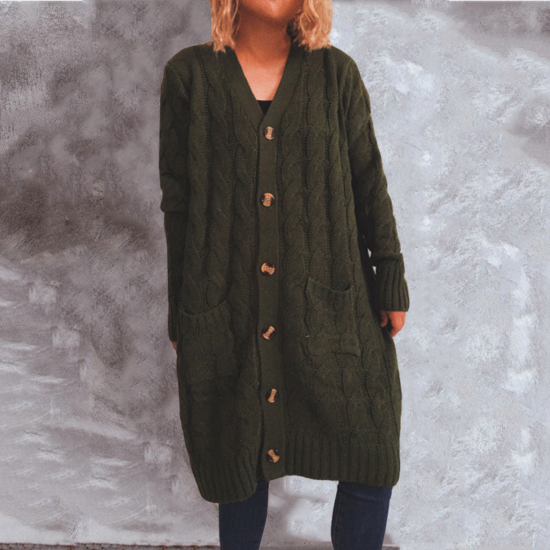 Damen Grobstrickjacke mit Knopfdetails und praktischen Taschen R&B