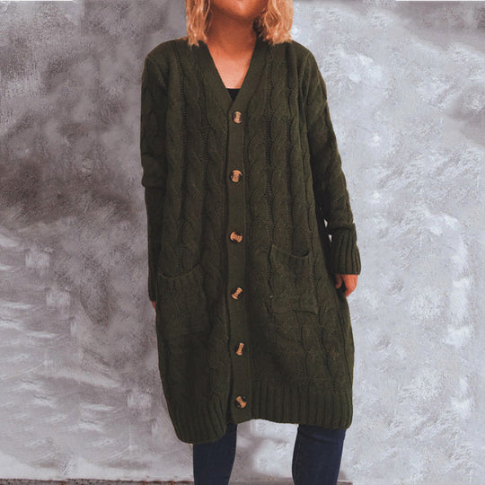 Damen Grobstrickjacke mit Knopfdetails und praktischen Taschen R&B