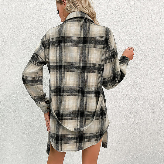 Damen lässige Karo-Hemdjacke mit modischen Knopfdetails und leichter Baumwollqualität R&B