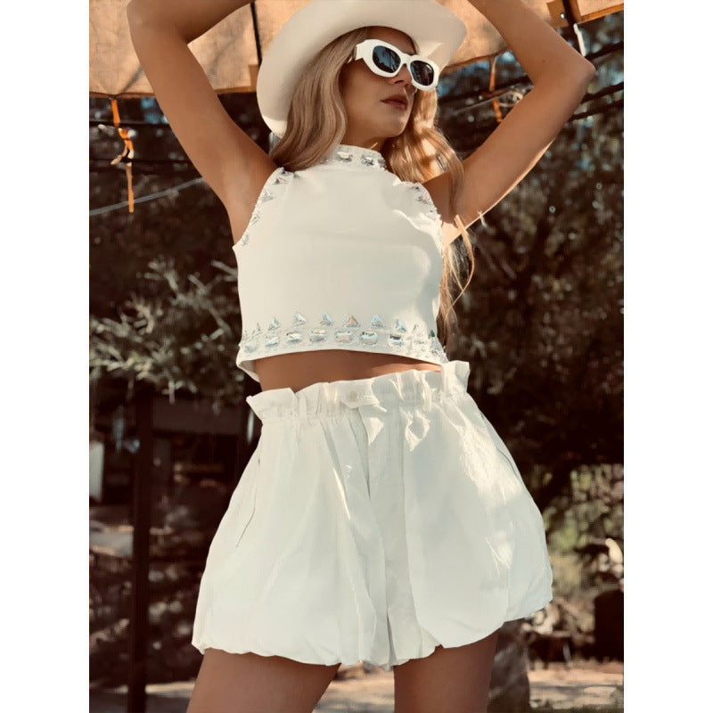 Damen modische Shorts mit elastischem Bund und dekorativem Rüschensaum R&B