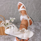 Damen Elegante Sandalen mit floralen Applikationen und verstellbarem Riemen R&B