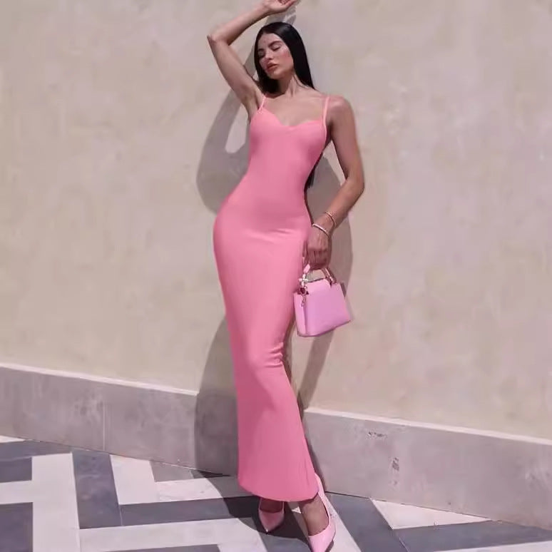 Damen Elegantes Maxikleid mit Spaghetti-Trägern und figurschmeichelndem Schnitt R&B