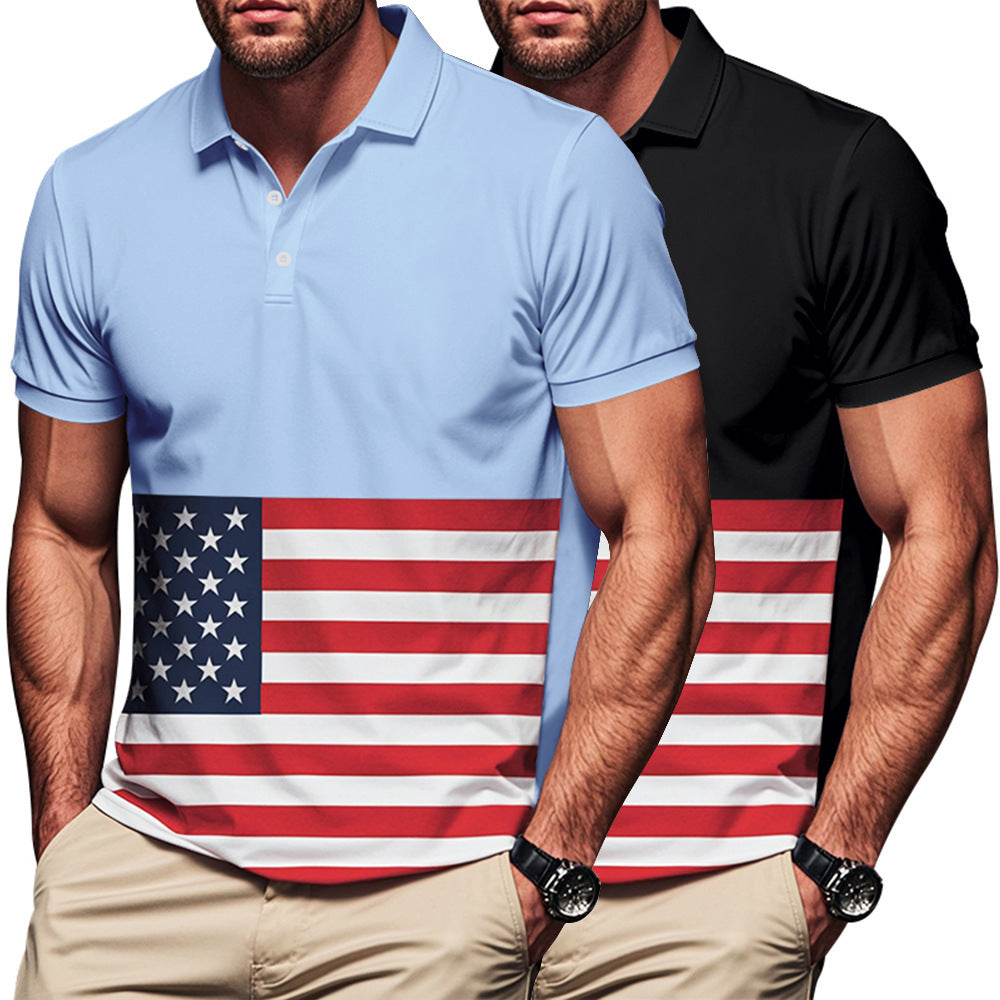 Herren Polo-Shirt mit Flaggenmotiv und klassischem Kragen R&B