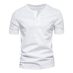 Herren nan tailliertes Kurzarm-Henleyshirt aus Baumwollmix mit Knopfleiste R&B