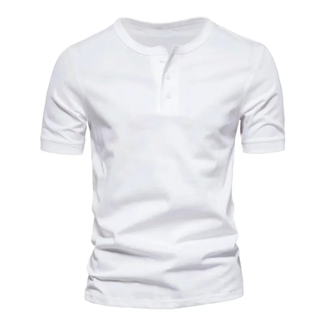 Herren nan tailliertes Kurzarm-Henleyshirt aus Baumwollmix mit Knopfleiste R&B