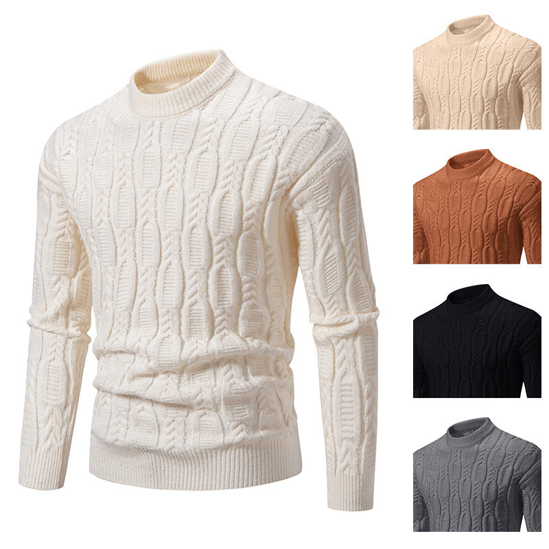 Herren Strickpullover mit modernem Zopfmuster und hohem Kragen R&B