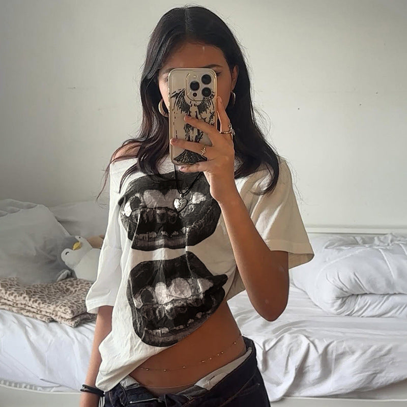 Damen T-Shirt mit glitzerndem Kreuzdesign und lässigem Schnitt R&B