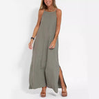 Damen elegantes Maxikleid mit feinen Trägern und schwingendem Saum R&B