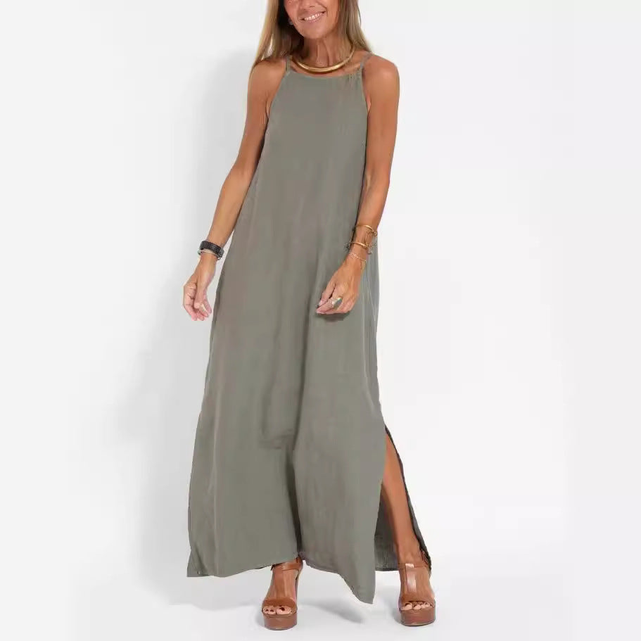 Damen elegantes Maxikleid mit feinen Trägern und schwingendem Saum R&B