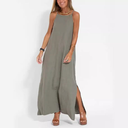 Damen elegantes Maxikleid mit feinen Trägern und schwingendem Saum R&B
