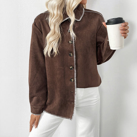Damen lässige Overshirtjacke mit kontrastierenden Nähten R&B